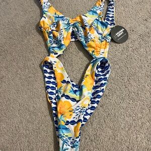 Colorful Floral Cutout Swimsuit
